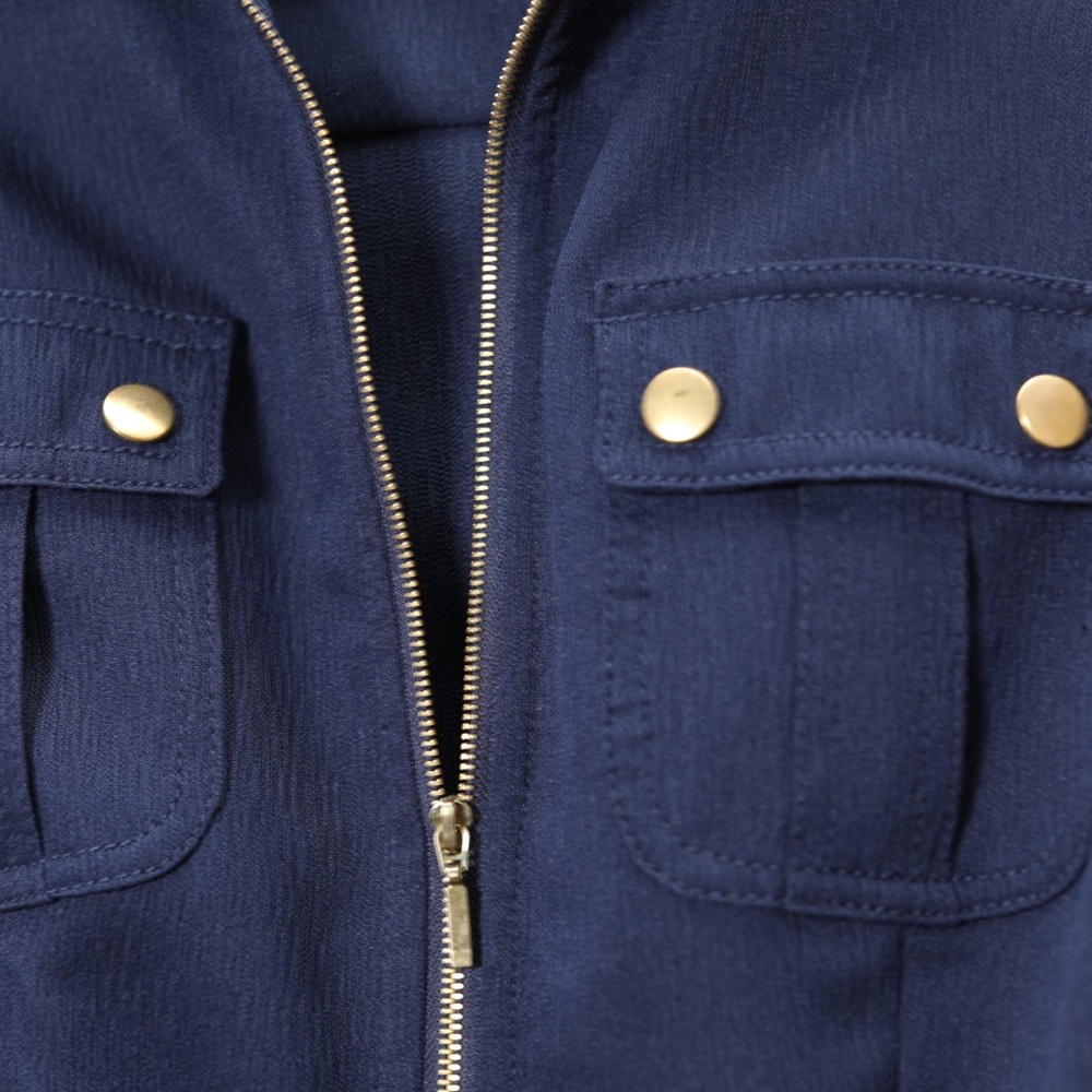 Sharanago Navy and Gold Zipper w/ Belt Midi Dress - Picture 3 of 4
